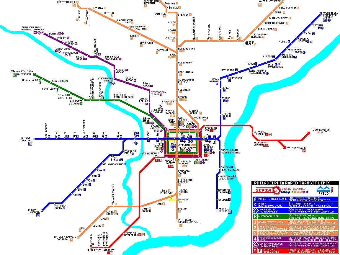フィラデルフィア大量輸送システムの地図