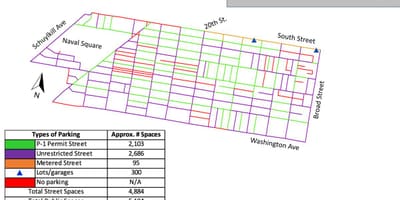 無料の路上駐車場はフィラデルフィアの地図